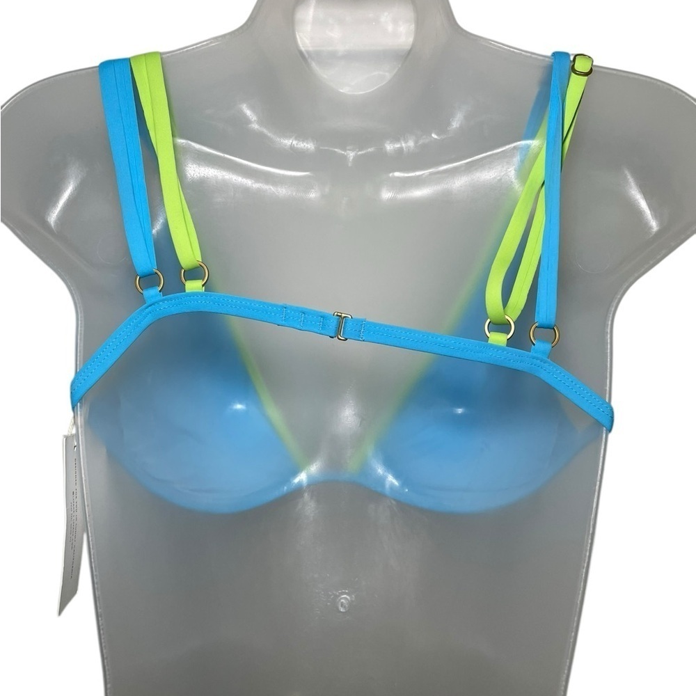L*Space Finneas Bikini Top Blue Green Colorblock Size L NWT - Picture 3 of 5